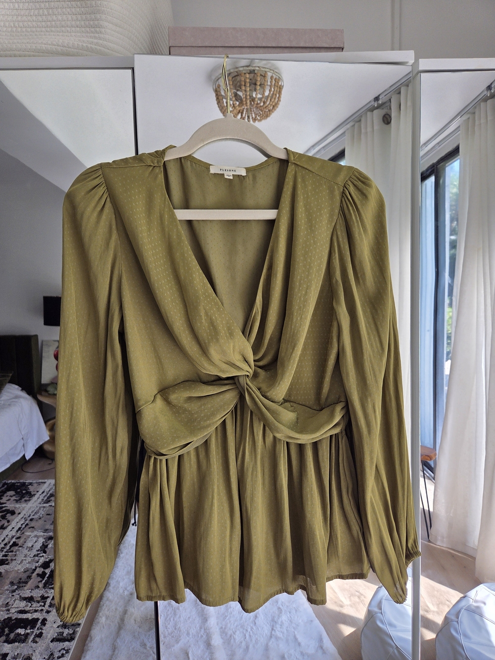 Twist-Front Olive Green Women's Blouse